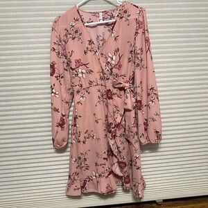 Longs sleeve pink floral dress
